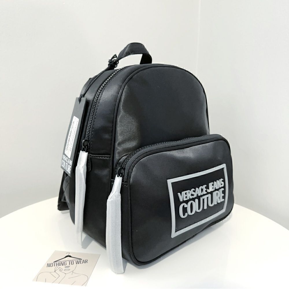 ⭕️ VERSACE JEANS Backpack Black Nylon Designer Logo - Picture 2 of 10